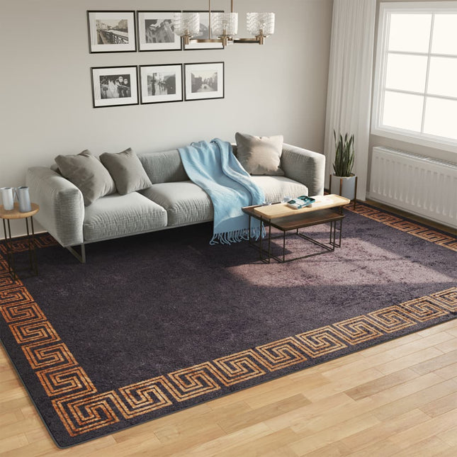 gulvtæppe 400x300 cm vaskbart sort + guldfarvet
