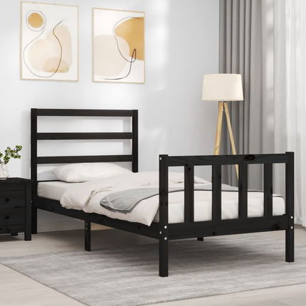 sengeramme med sengegavl Small Single massivt træ sort