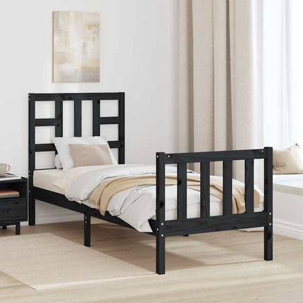 sengeramme med sengegavl Small Single massivt træ sort