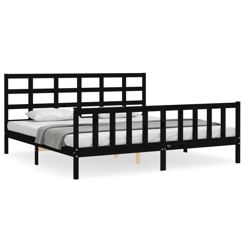 sengeramme med sengegavl 200x200 cm massivt træ sort