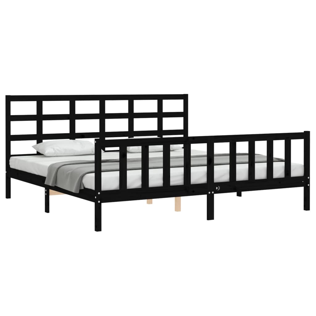 sengeramme med sengegavl 200x200 cm massivt træ sort