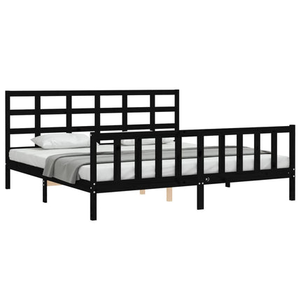 sengeramme med sengegavl 200x200 cm massivt træ sort