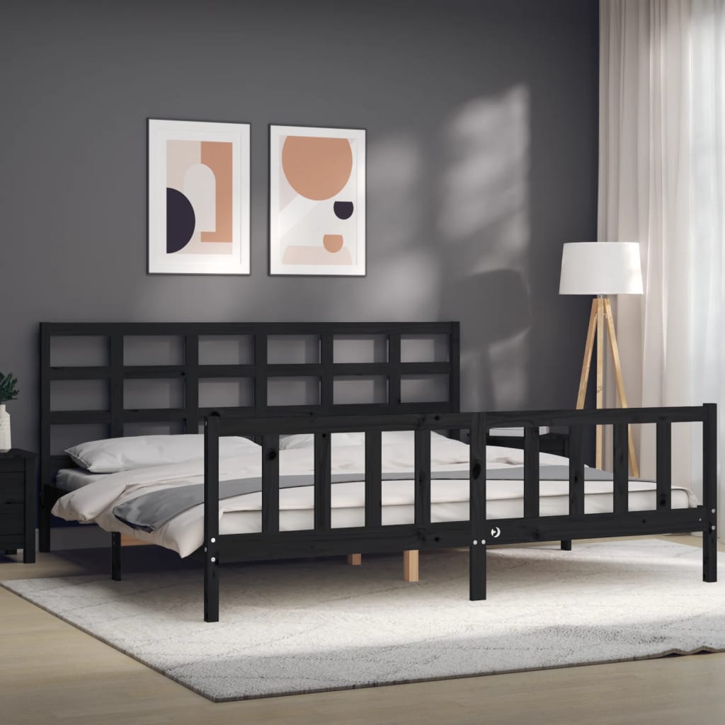 sengeramme med sengegavl 200x200 cm massivt træ sort
