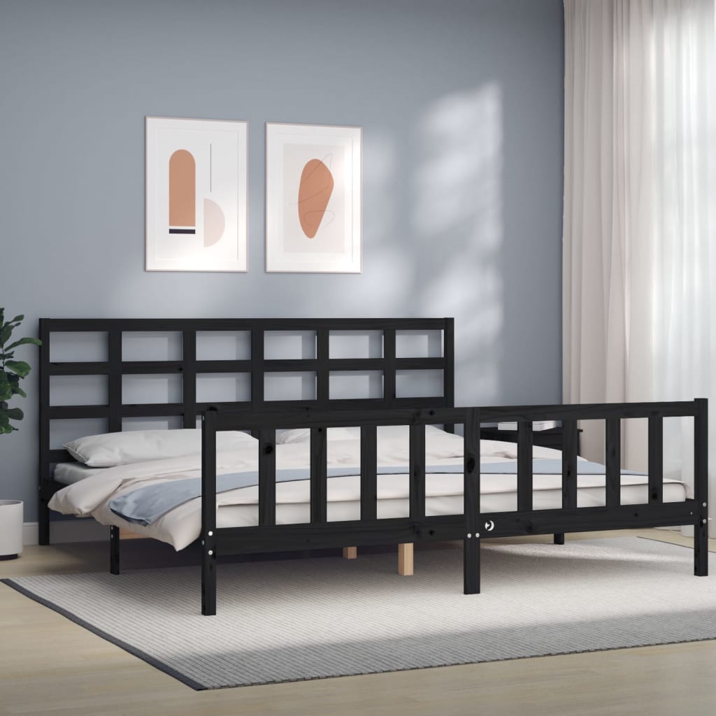sengeramme med sengegavl 200x200 cm massivt træ sort