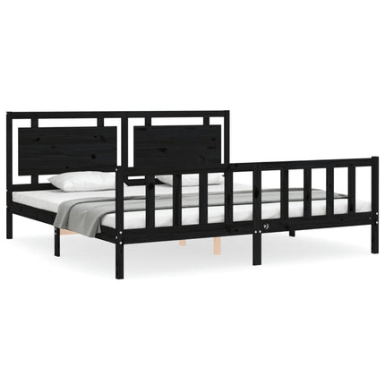 sengeramme med sengegavl 200x200 cm massivt træ sort