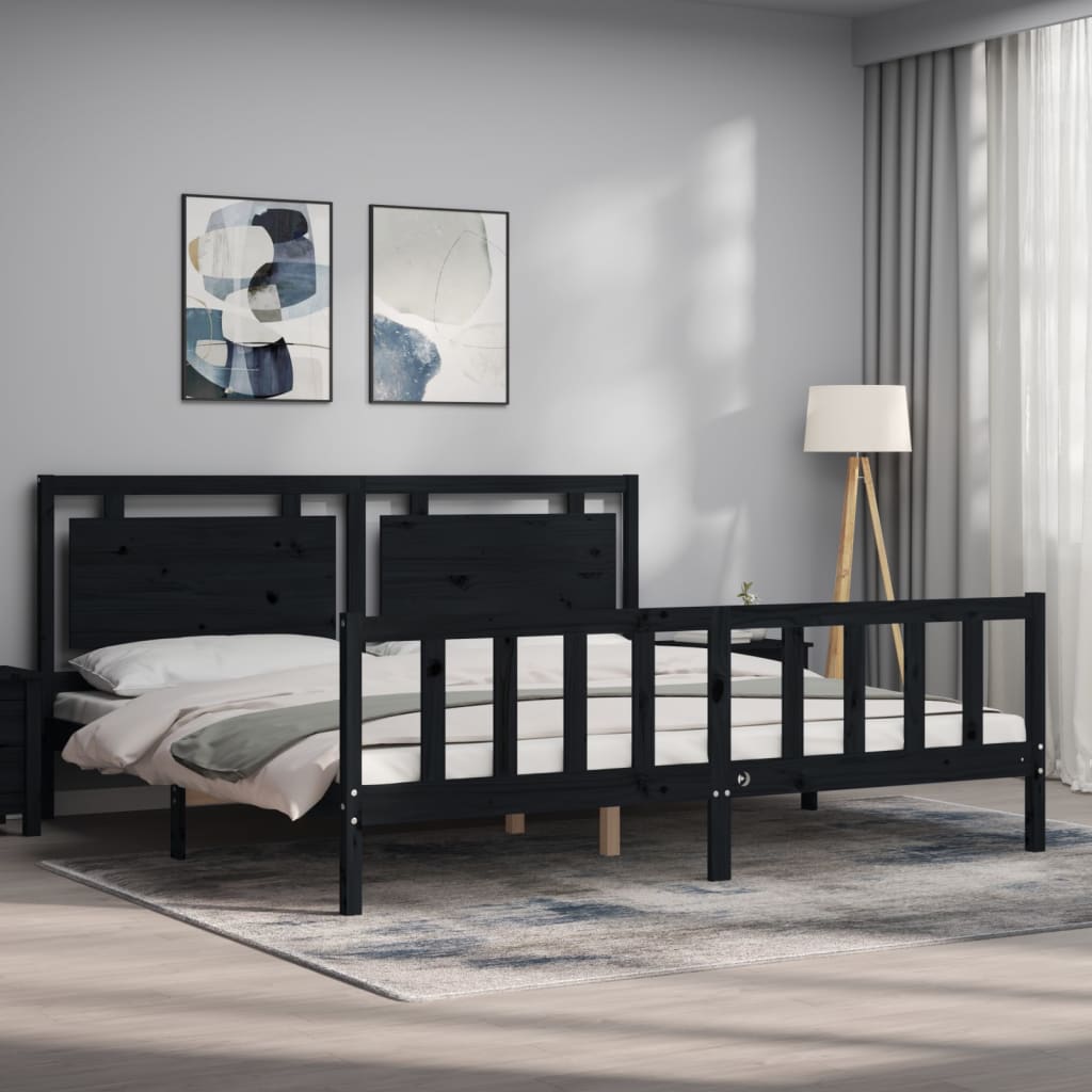 sengeramme med sengegavl 200x200 cm massivt træ sort