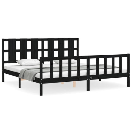 sengeramme med sengegavl 200x200 cm massivt træ sort