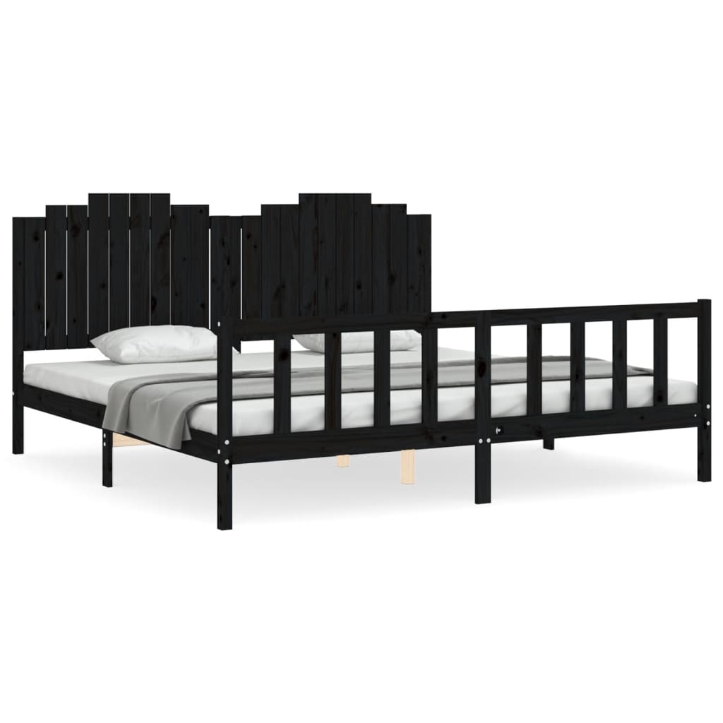 sengeramme med sengegavl 200x200 cm massivt træ sort