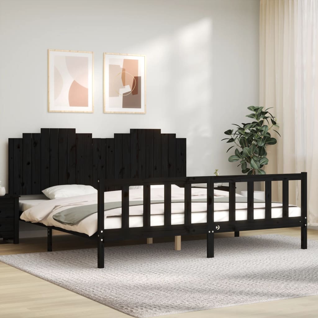 sengeramme med sengegavl 200x200 cm massivt træ sort