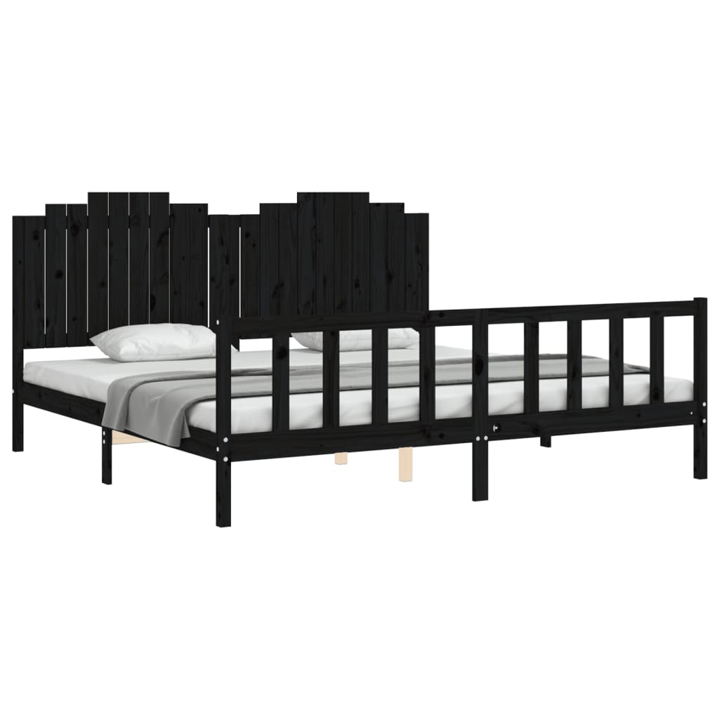 sengeramme med sengegavl 200x200 cm massivt træ sort