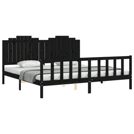 sengeramme med sengegavl 200x200 cm massivt træ sort