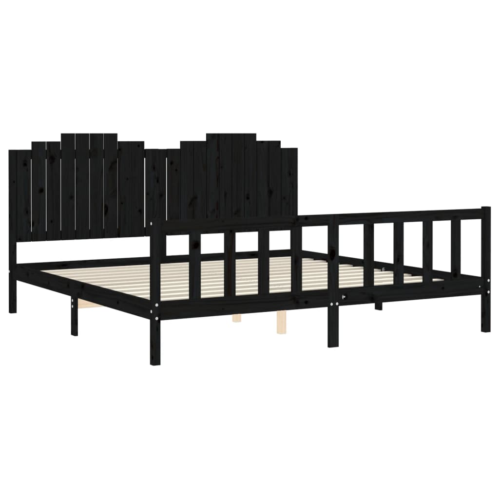 sengeramme med sengegavl 200x200 cm massivt træ sort