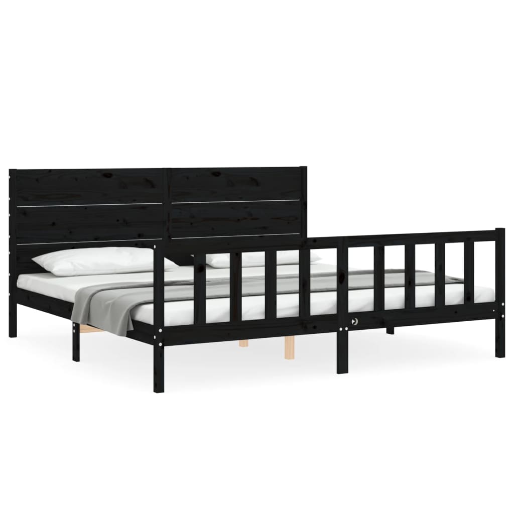 sengeramme med sengegavl 200x200 cm massivt træ sort