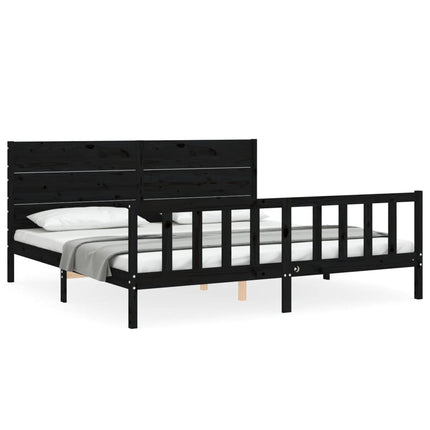 sengeramme med sengegavl 200x200 cm massivt træ sort