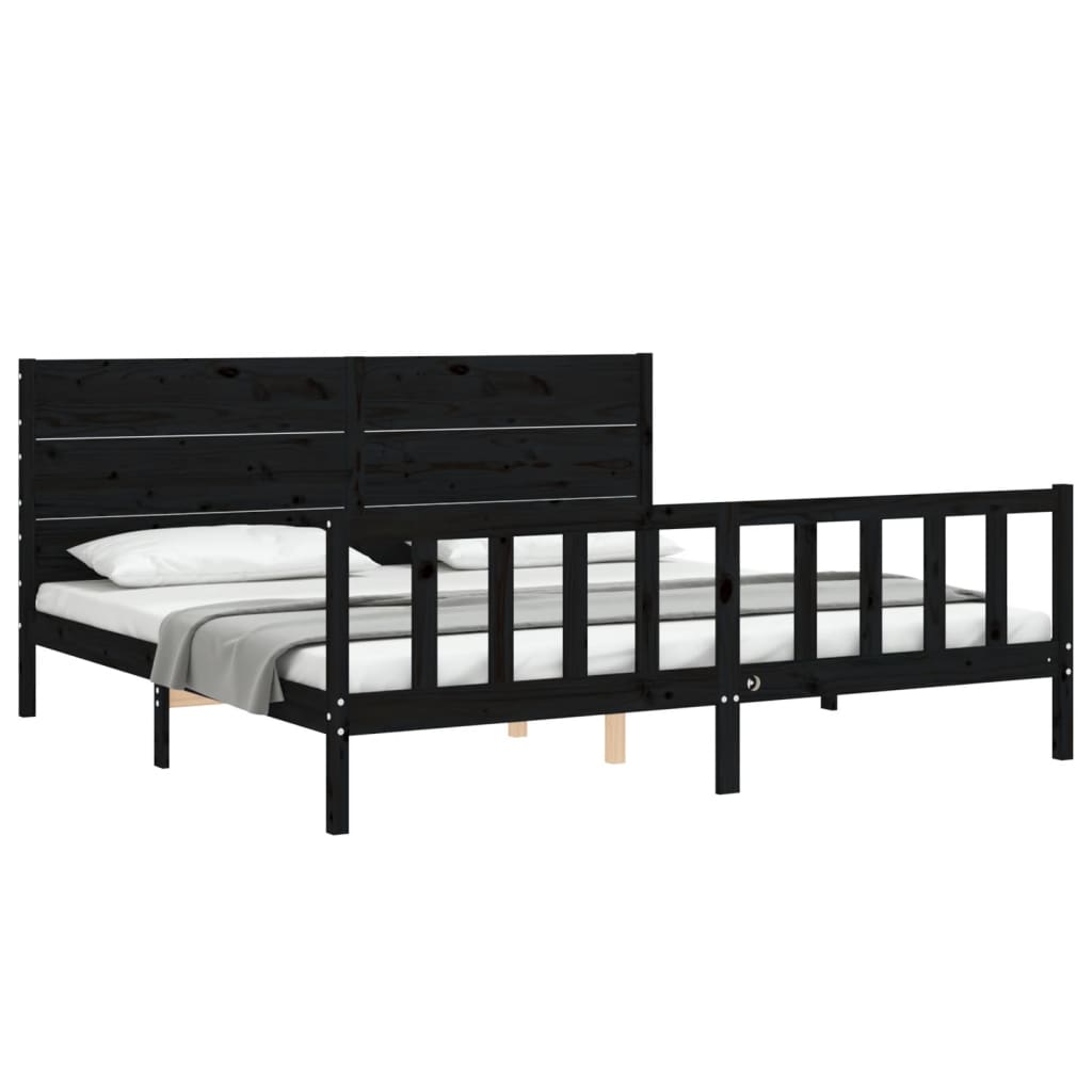 sengeramme med sengegavl 200x200 cm massivt træ sort