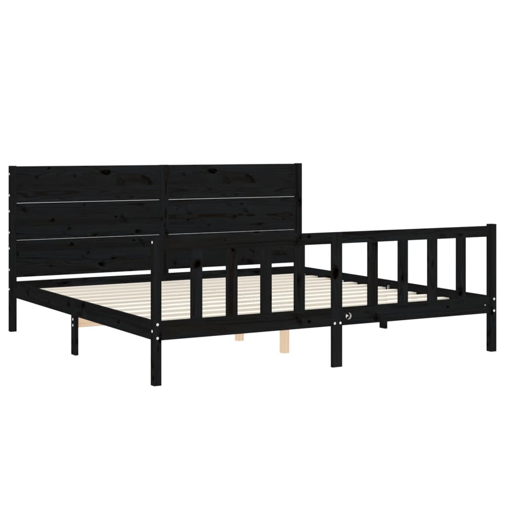sengeramme med sengegavl 200x200 cm massivt træ sort