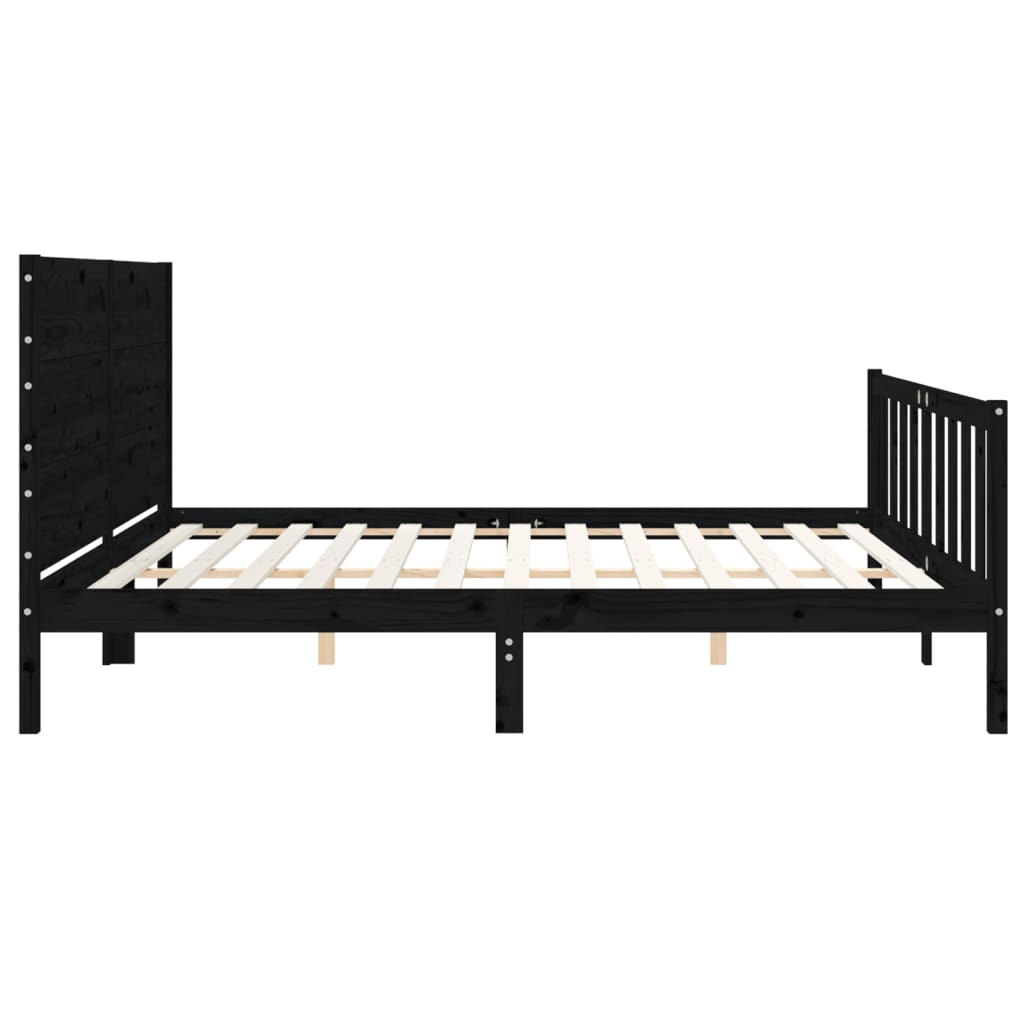sengeramme med sengegavl 200x200 cm massivt træ sort
