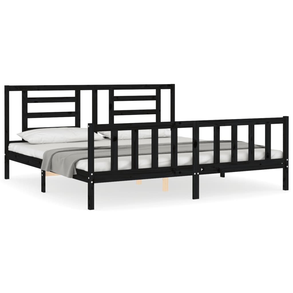 sengeramme med sengegavl 200x200 cm massivt træ sort