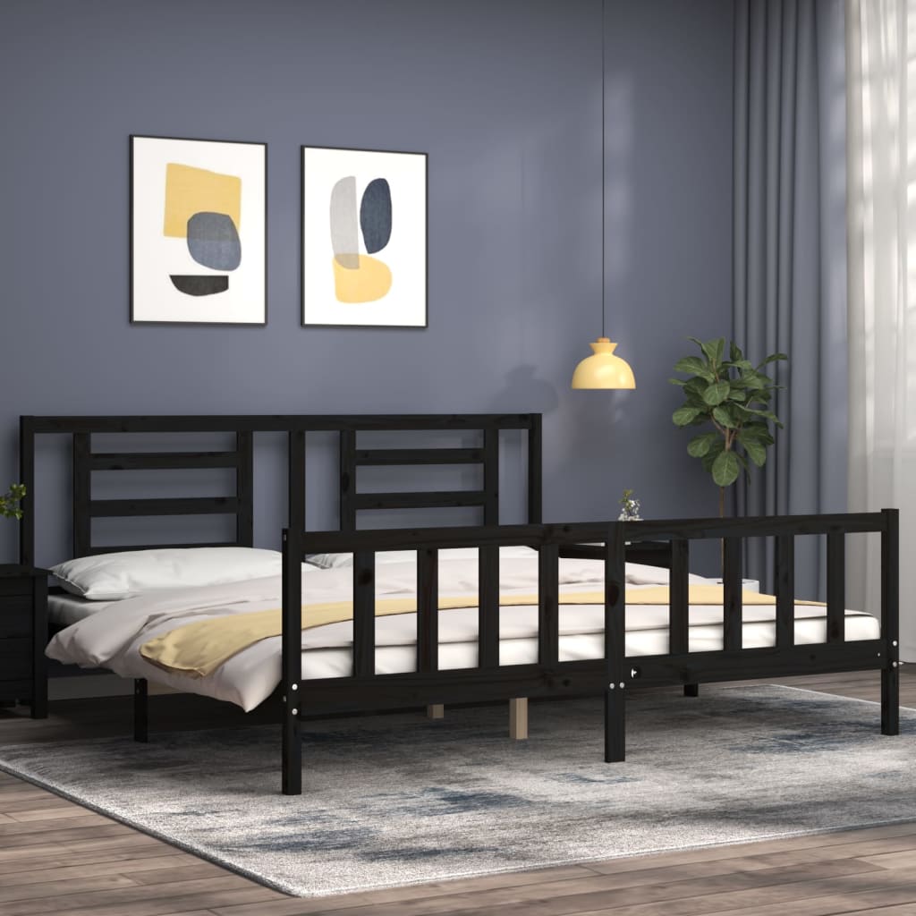 sengeramme med sengegavl 200x200 cm massivt træ sort