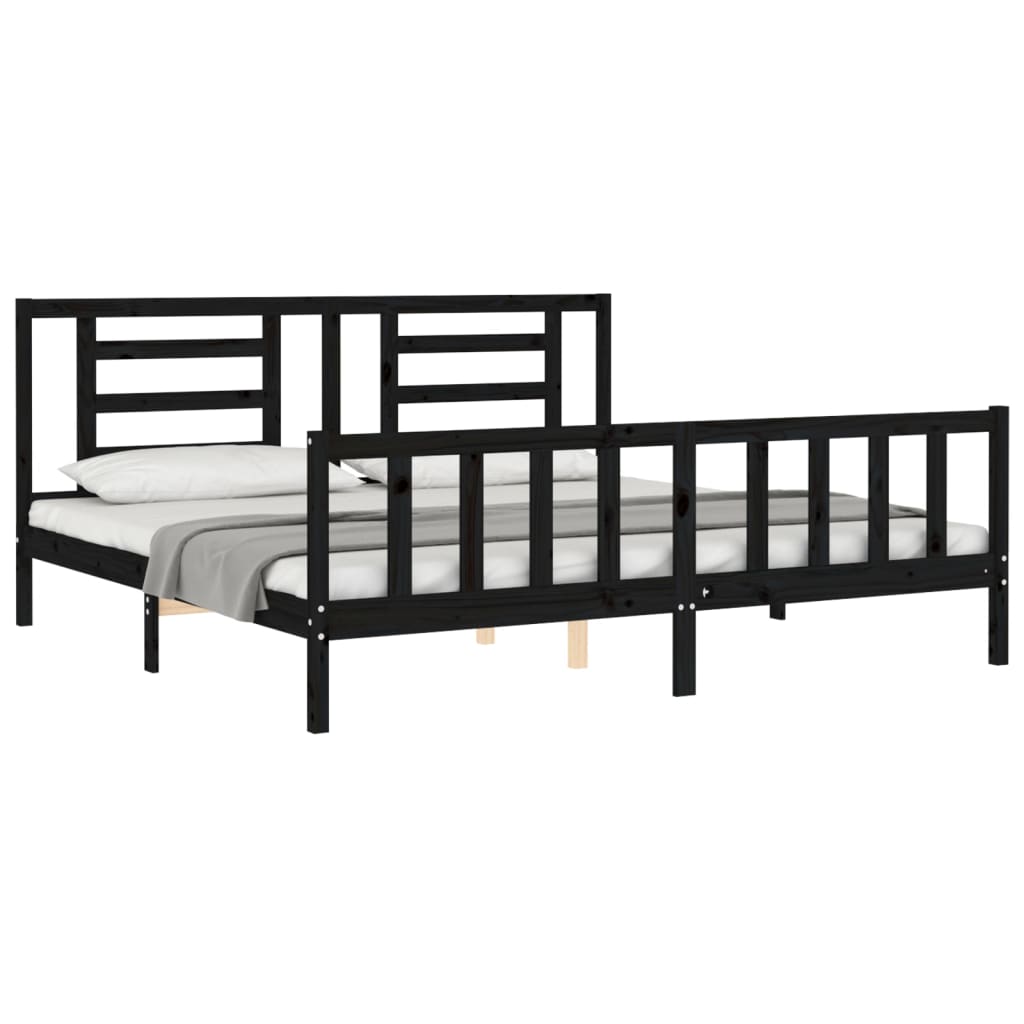 sengeramme med sengegavl 200x200 cm massivt træ sort