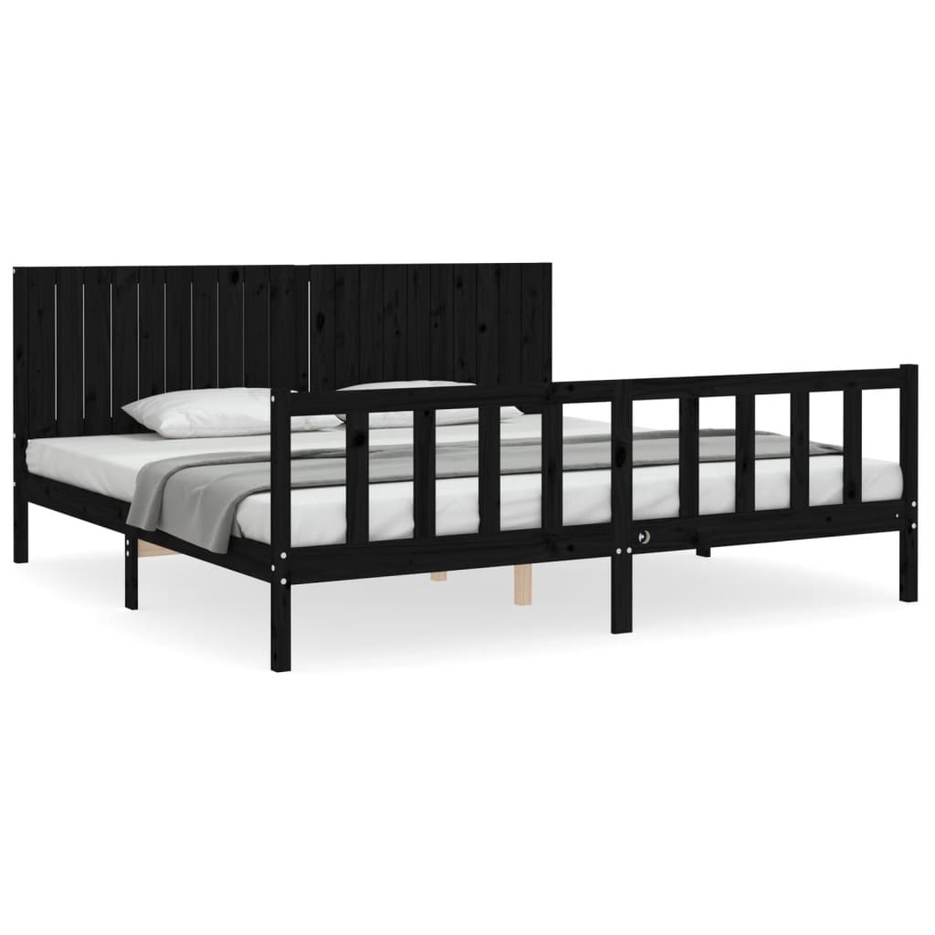 sengeramme med sengegavl 200x200 cm massivt træ sort