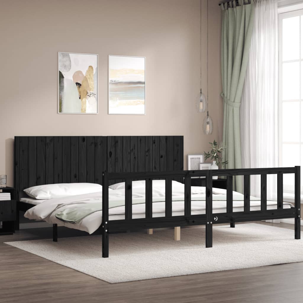 sengeramme med sengegavl 200x200 cm massivt træ sort