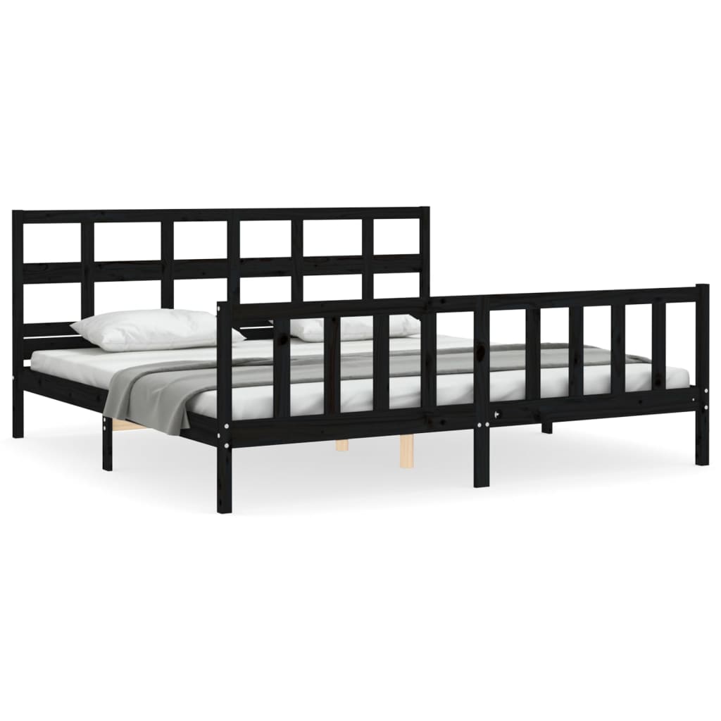 sengeramme med sengegavl 200x200 cm massivt træ sort