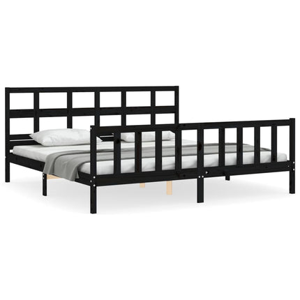 sengeramme med sengegavl 200x200 cm massivt træ sort