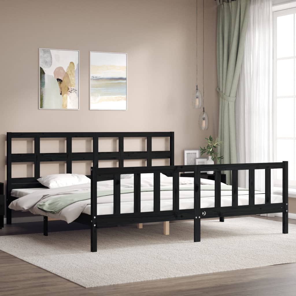 sengeramme med sengegavl 200x200 cm massivt træ sort