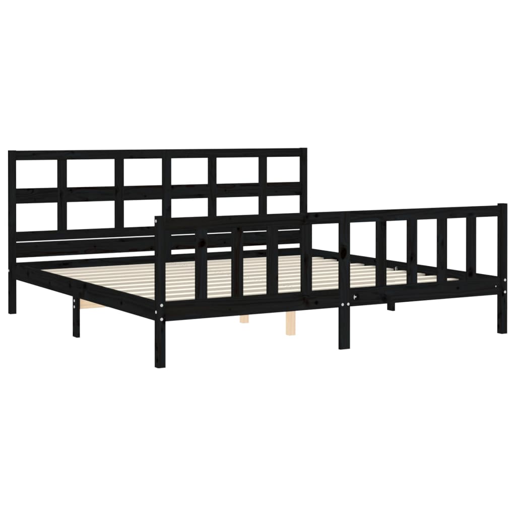 sengeramme med sengegavl 200x200 cm massivt træ sort
