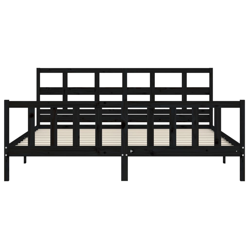 sengeramme med sengegavl 200x200 cm massivt træ sort