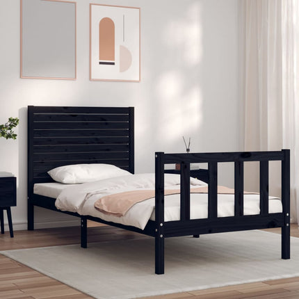 sengeramme med sengegavl Small Single massivt træ sort