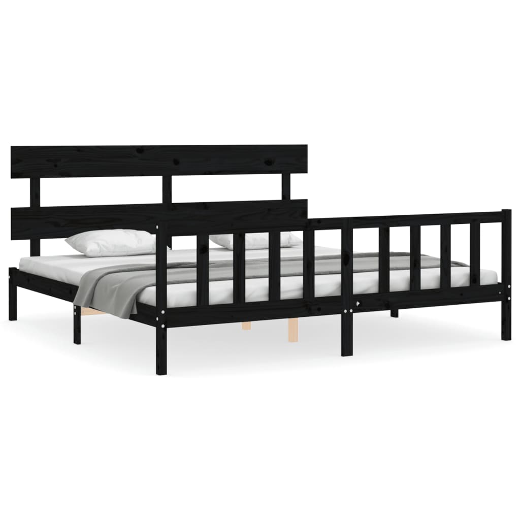 sengeramme med sengegavl 200x200 cm massivt træ sort