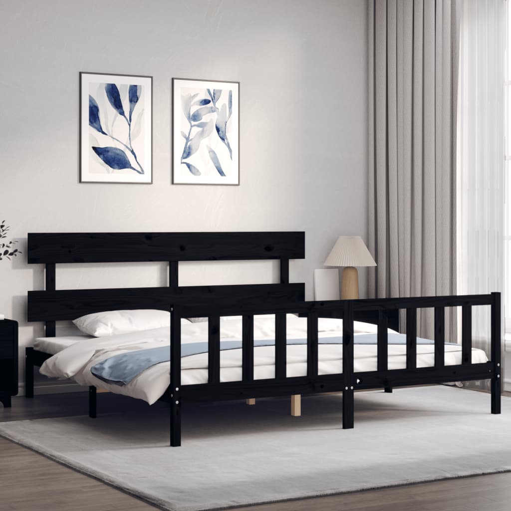 sengeramme med sengegavl 200x200 cm massivt træ sort