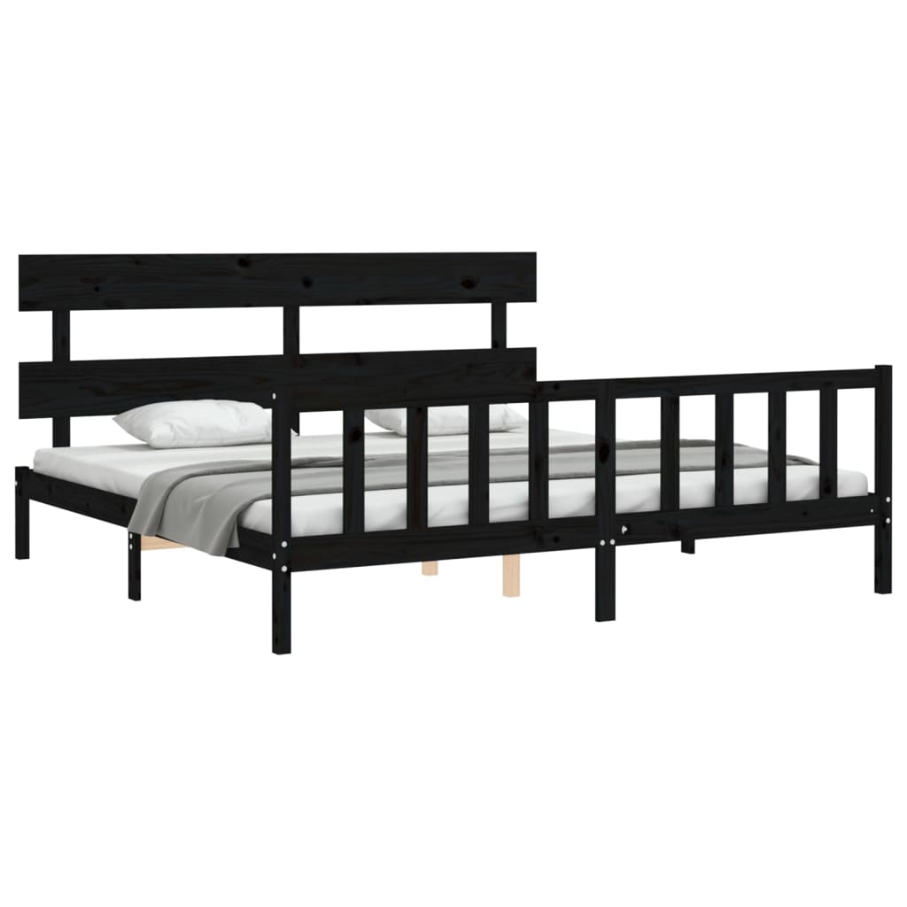 sengeramme med sengegavl 200x200 cm massivt træ sort