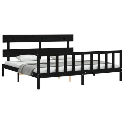 sengeramme med sengegavl 200x200 cm massivt træ sort