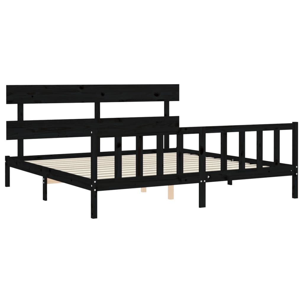 sengeramme med sengegavl 200x200 cm massivt træ sort
