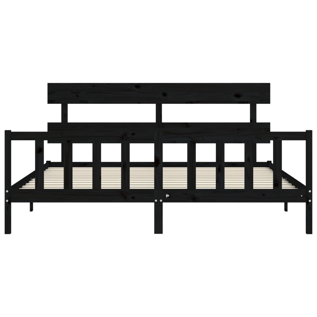 sengeramme med sengegavl 200x200 cm massivt træ sort