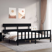 sengeramme med sengegavl 200x200 cm massivt træ sort