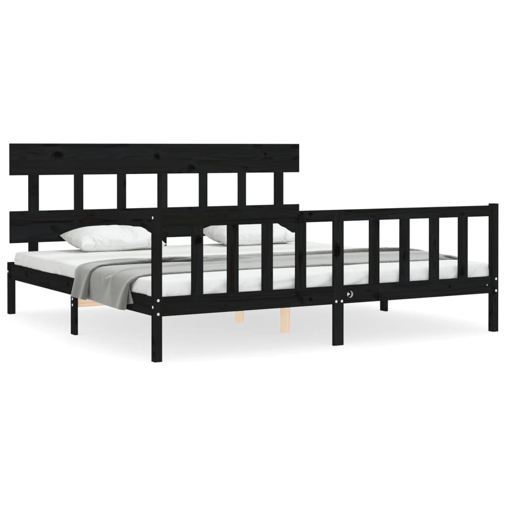 sengeramme med sengegavl 200x200 cm massivt træ sort