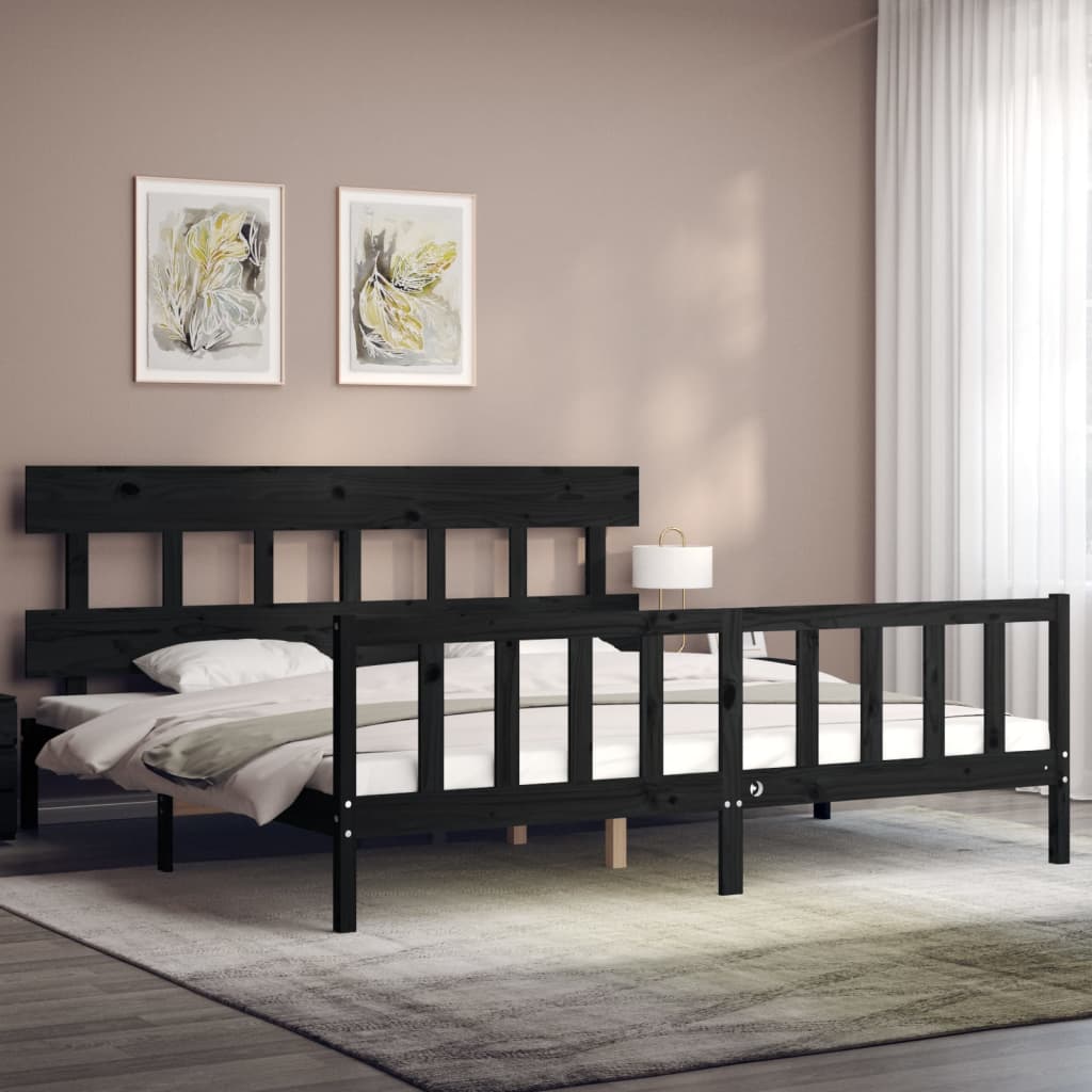 sengeramme med sengegavl 200x200 cm massivt træ sort