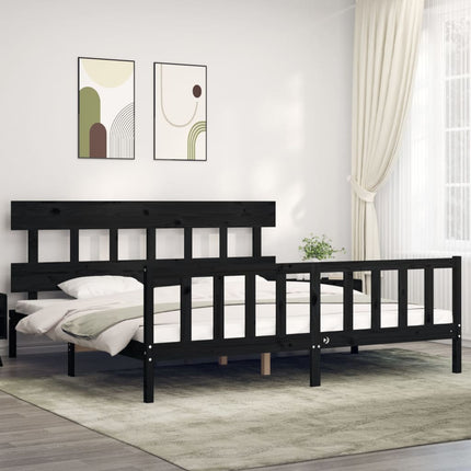 sengeramme med sengegavl 200x200 cm massivt træ sort