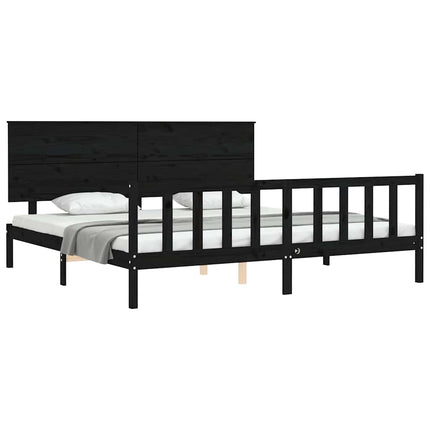 sengeramme med sengegavl 200x200 cm massivt træ sort