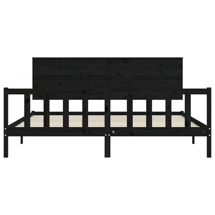 sengeramme med sengegavl 200x200 cm massivt træ sort
