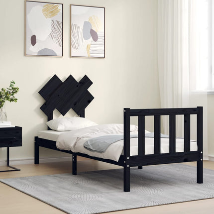 sengeramme med sengegavl Small Single massivt træ sort