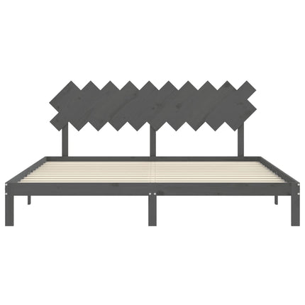 sengeramme med sengegavl 200x200 cm massivt træ grå