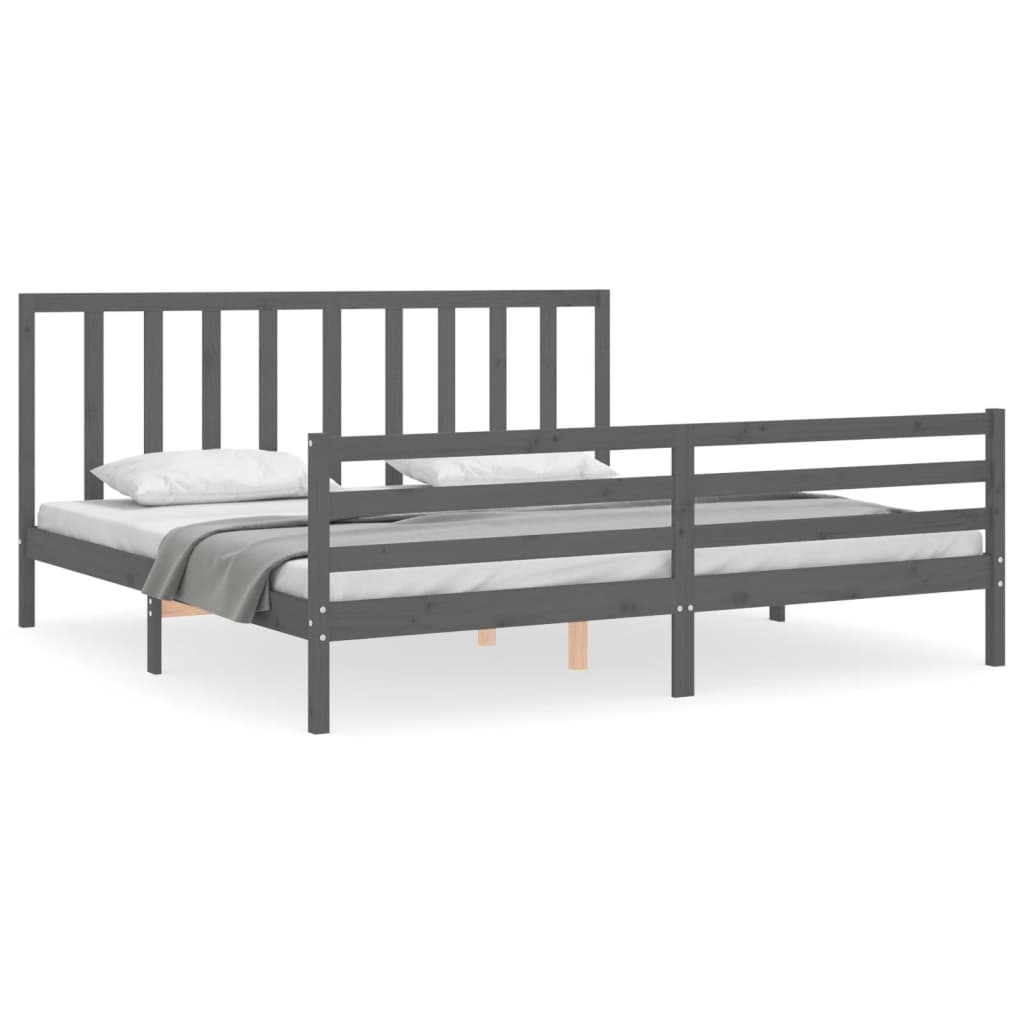 sengeramme med sengegavl 200x200 cm massivt træ grå