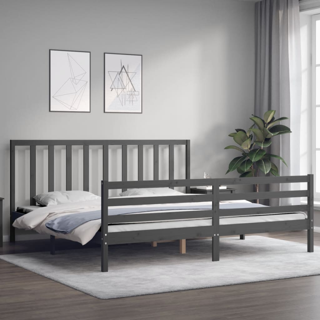 sengeramme med sengegavl 200x200 cm massivt træ grå