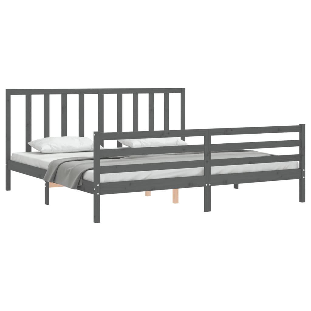 sengeramme med sengegavl 200x200 cm massivt træ grå