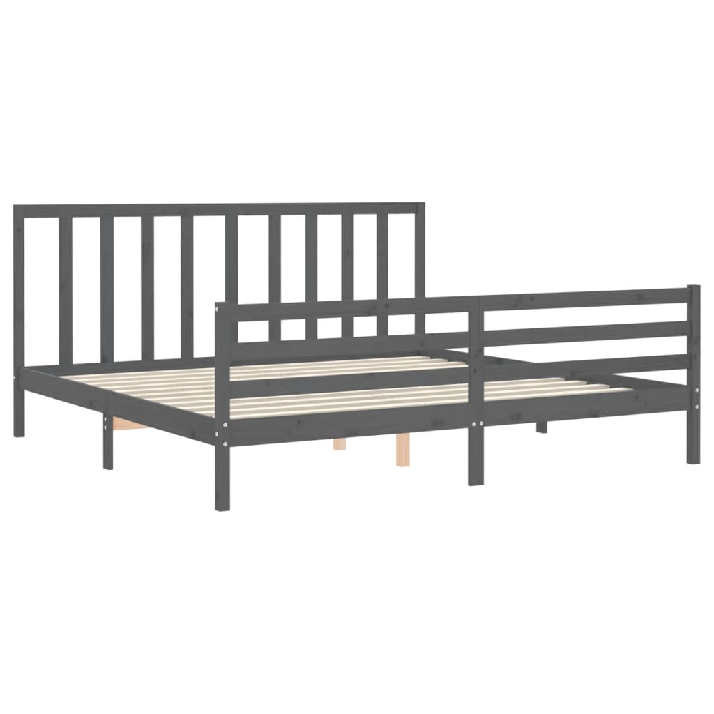 sengeramme med sengegavl 200x200 cm massivt træ grå